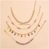 Anklets Bohemian Fashion Jewelry 4pcs/Set Zestaw kostki Liście Egzotyczne ręcznie robane z koralikami Ręcznie