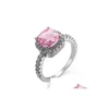 With Side Stones Luckyshine Christmas Holiday Gift Square Pink Kunzite White Topaz Gemstone 925 Sterling Sier For Women Cubic Zircon Dhogo