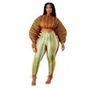 Femmes deux pièces pantalons 2023 été maigre mode femmes impression pièces ensembles lanterne manches haut court et pantalon vêtements africains costume