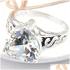 Bague Solitaire Qualité 925 Anneaux De Mariage Sier Coupe Coeur Blanc Topaze Gems Pour Femmes Mode Fiançailles Cadeau Bijoux Drop Livraison Dhiuw