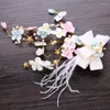 Hair Jewelry Color Flower Handmade Feather Accessories Women Crystal Hairclip Headpiece Beads Bride Wedding Tiaras