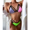 Women's Swimwear Sexy Patchwork Bikini Women Thong Bandage Swimsuit Backless Halter Swimming Ring Bathing Suit 2023 Summer