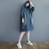 Robes décontractées printemps automne femmes jean rétro usé blanc trou lâche à capuche col solide pour les femmes Denim une pièce