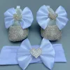 First Walkers Dollbling Top Design White Bowknot born Toddler Baby Girl Dress Shoes Soft Sole With Bow Tie Headband For Christening 230114