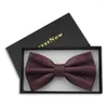 Bow Ties 2023 Fashion Men's For Wedding Double Fabric Wine Red Plaid Bowtie Club Banquet Party Butterfly Tie With Gift Box