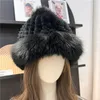 Berretti Cappello lavorato a maglia in vera pelliccia di Rex Cappellini con palline naturali adorabili Cappelli mongoli da donna caldi e morbidi con protezione per le orecchie