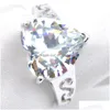 Pierścień Solitaire Jakość 925 Sier Wedding Rings Cut Heart White Topaz Gems for Women Fashion zaręczynowe prezent biżuterii Droper Dhiuw