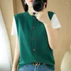 Women's Tanks Women's V-neck Cashmere Vest Sweater Sleeveless Buckle Cardigan Pullover Loose Big Knitted