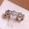 Cluster Rings Classic Hollow Geometric Zircon Ring Opening Adjustable Women's Flower Bridal Party Jewelry