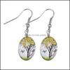 Charm Fashion Dry Flower Dangle Earring Torkade blommor Örhängen Glass Oval Ball Tree of Life Drop Earing Creative Jewelry Gift Deliver Otuzs