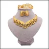 Smyckesinställningar lyxuppsättningar för kvinnor Dubai bröllop guld färg halsband örhängen armband ring brud indiska nigeria afrikanska gåvor dhnuz