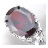 Solitaire Ring LuckyShine 925 Sterling Sier Plated Ellipse Red Garnet Rings for Women Zircon 12x16 MM Claw Holiday Gift Drop Deliver Dh9rx