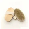 Bath Brushes Sponges Scrubbers Dry Skin Body Brush With Natural Boar Bristles Remove Dead Brushing For Men Women Drop Delivery Ho Dhxli