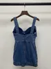 Casual Dresses Women Bow Knot Denim Suspender Dress Fresh and Sweet Zipper High midje ärmlös Kvinna Summer 2023 Mini Sling Robecasual