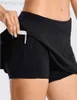 Designer Yoga Damen Sport Kurzer Rock Mittlere Taille Plissee Shorts Gesäßtaschen Reißverschluss Lululemens Damen