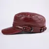 ベレー帽の本物の革の帽子ヤングメンカジュアルカウハイドフラットトップキャップレディアウトドアウォーム耳保護レジャーファッションピュアカラーキャップH6971