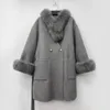 Women's Down 2023 Autumn Winter Women Loose Belt Cashmere Coat With Natural Fur Scarf Female Real Wool Midi Jacket