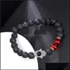 Bracelets perlés en gros de perles de pierre de lave noire naturelle pour femmes 7 chakras Reiki perlés Yoga Nce Bracelet avec char à la main Otqlf