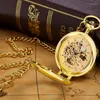 Pocket Watches 2023 Men Open Case Skeleton Mechanical Fob Watch Stainless Steel Silver Necklace Pendant Clock