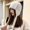 Berretti Cappello bomber lavorato a maglia autunno e inverno Protezione per le orecchie calda Cappelli da donna carini Berretti fatti a mano versatili casual giapponesi