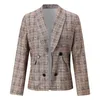 Trajes de mujer Blazers 2023 Chaqueta larga a cuadros para mujer Traje de oficina de manga larga con doble botonadura Chaqueta estampada para mujer Abrigo Ropa superior Mantea