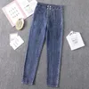 Jeans feminino Mulher Cantura alta Costura de botão de bolso PLUSTENHA ZIPPER SAIS DE LIMPELA DE LENO DE LIMPELA COMPLETA 4XL 5XL