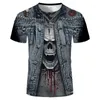 남성용 T 셔츠 펑크 3D 프린팅 티셔츠 검은 색 짧은 슬립 두개골 패턴 Young Fashion Streetwear