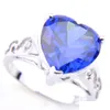 Солитарное кольцо 5pcs/лот голубой топаз драгоценный камень Love Heart Cut 925 Стерлинги Серьера Свадебная свадьба CZ Dired Dired Ring