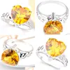 Solitaire Ring 5pcs Lot بالجملة المشاركة المجوهرات القلب الأصفر Citrine Gems 925 Sterling Sier مطلي للنساء Rings Us Size 7 8 DHFCP