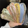 Headbands Fashion Women Hairband With Gold Chain Wide Side Headband Soft Turban Casual Hair Accessories Drop Delivery Jewelry Otqig