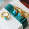 Cluster Rings Original Designer Craft Turquoise Diamond Square Geometric Opening Ring Chinese Style Retro Utsökt charm kvinnlig märke