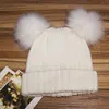 Bonnets Bonnet/Casquettes De Crâne 1 Pièces Chapeaux D'hiver Femmes Double Bobble Pom Chapeau Tricoté Bonnet Mode Filles Dames Femme Casquette Adulte Décontracté En Plein Air