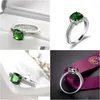 Pierścień Solitaire Hurt Luckyshien Men Pierścień 10 szt. Lot Green Quartz Gems 925 Sier Wedding Jewelry USA Rozmiar 6 7 8 9 Drop Deliv dhidn