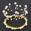 Haarschmuck SHUANGR Exquisite Brautperlenkrone Tiaras Stirnband Kuchendekoration Seegrasperlen Gebackener runder Kopfschmuck Hochzeit