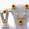 Halskette Ohrringe Set 5 Teile/satz Sonnenblumen Schmuck Für Frauen Mädchen Ring Armbänder Ringe Mode