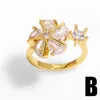 Cluster Rings Flola Copper Zircon Daisy Flower for Women Clear Stone Open Gold Plated Crystal Jewelry Gift Rign20