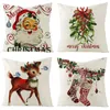 Pillow 45x45cm Linen Santa Claus Elk Christmas Pillowcase 2023 Decor For Home Cover Ornament Navidad Xmas Gifts