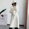 Trench Long en duvet pour femmes, mode Streetwear, vêtements d'extérieur, Double Face, cachemire, fourrure naturelle, 2023