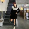 Casual Dresses French Winter Vintage Preppy Style Dress Kawaii Bandage Bow Full Sleeve Sweetheart Velvet Black Mini For Year 2023