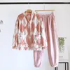 여자 잠자기 일본 가을과 겨울 파자마 정장 부부 v- 넥 플란넬 두껍게 남성 여자 집의 옷
