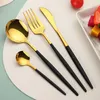 Dinnerware Sets 4Pcs Set Stainless Steel Black Gold Knives Forks Spoons Cutlery Kitchen Complete Tableware Flatware Wholesale