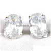 Stud Luckyshine 6X8Mm Oval White Topaz Gems 925 Sterling Sier Placcato Orecchini Donna Gioielli da sposa Drop Delivery Dhkrp