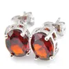 Stud Luckyshine 6X8 Mm Gem Stone 925 Sterling Sier Plated Red Garnet Earrings For Woman Oval Cz Zircon Jewelry Drop Delivery Dh7Tc