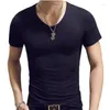 Men's T Shirts 2023 Summer Solid Color Round Neck Men's Short-sleeved T-shirt Slim V-neck Bottoming Shirt Handsome Tops