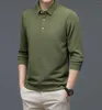 Polos pour hommes T-shirt à manches longues épaissi Hommes Printemps Automne D'âge moyen Hommes Casual Revers Solide Polo Shirt Top Blanc Noir Taille Asiatique