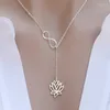 Pendentif Colliers Mode Creux Lotus Collier Pour Femmes Or/Argent Couleur 18 "Lien Chaîne Plante Fleur Bijoux