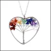 Pendant Necklaces 7 Chakra Tree Of Life Rainbow Natural Stone Quartz Black Cord Wire Rope Chain For Women Fashion Jewelry Gift Drop Otih4