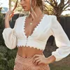 Women's Blouses & Shirts Autumn Womens Tops And Tunic White Lace Deep V Neck Long Sleeve Crop 2023 Beach Shirt Women ClothesWomen's
