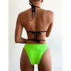 Women's Swimwear Sexy Patchwork Bikini Women Thong Bandage Swimsuit Backless Halter Swimming Ring Bathing Suit 2023 Summer