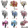 Kluczowe pierścienie hurtowo mieszanka urocze dzieci Sier Micolour Rhinestone Elephant Aniaml Sconeble Id Badge Reel do pielęgniarki upuść Dhaqh